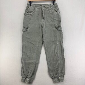 American Eagle Linen Cargo Joggers Womens 6 Green High Rise‎ Utility
